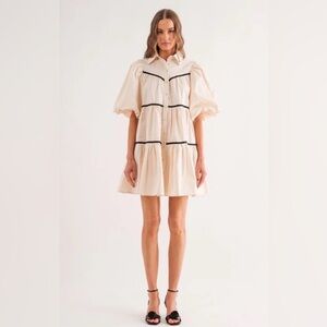 Sofie the Label Lena Bow Dress in Cream and Black Size Small